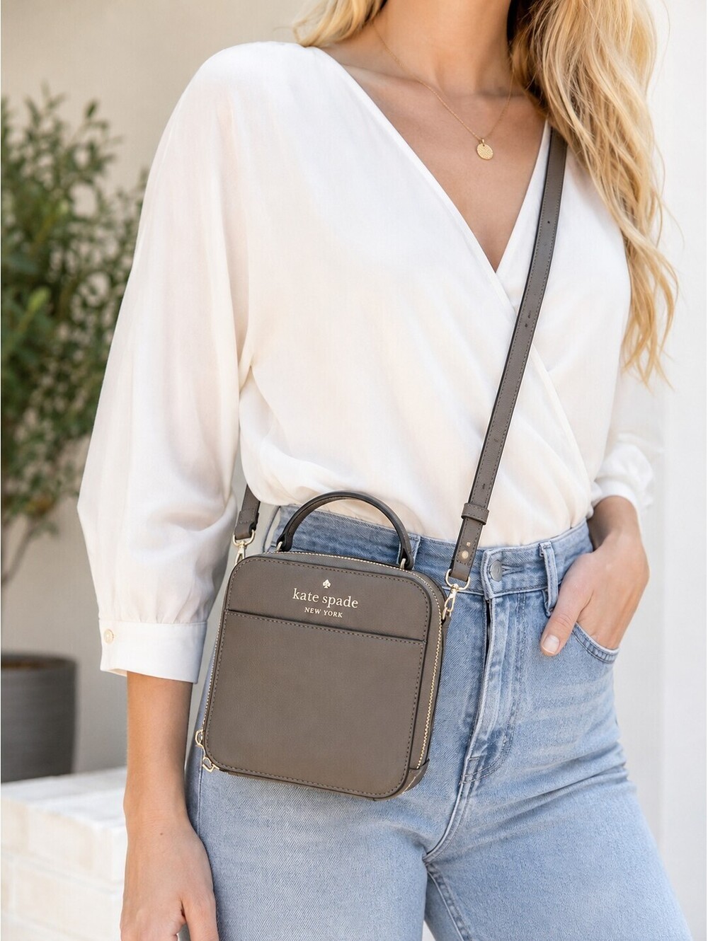 Kate Spade Thunder Cloud Brown Leather New York Daisy Vanity Crossbody Bag